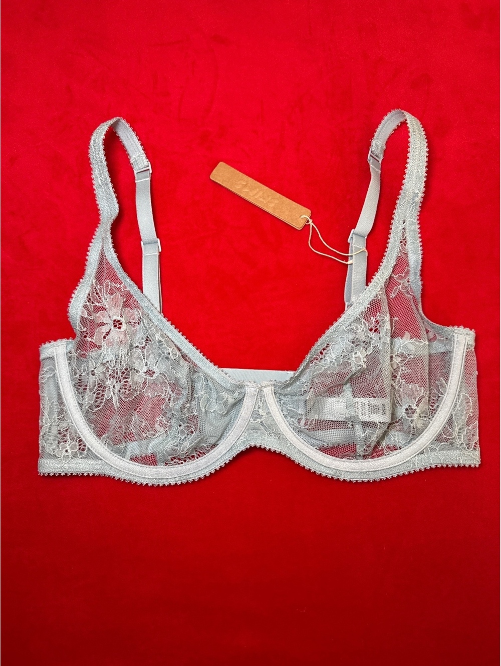 Skims Ultra Fine Lace Unlined Scoop Bra in Denim 32DDD